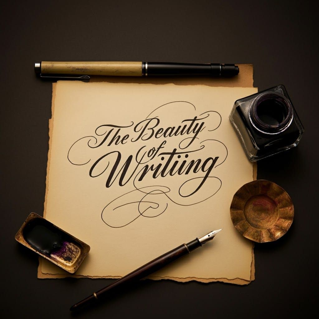 Overhead View of Flowing Script Calligraphy