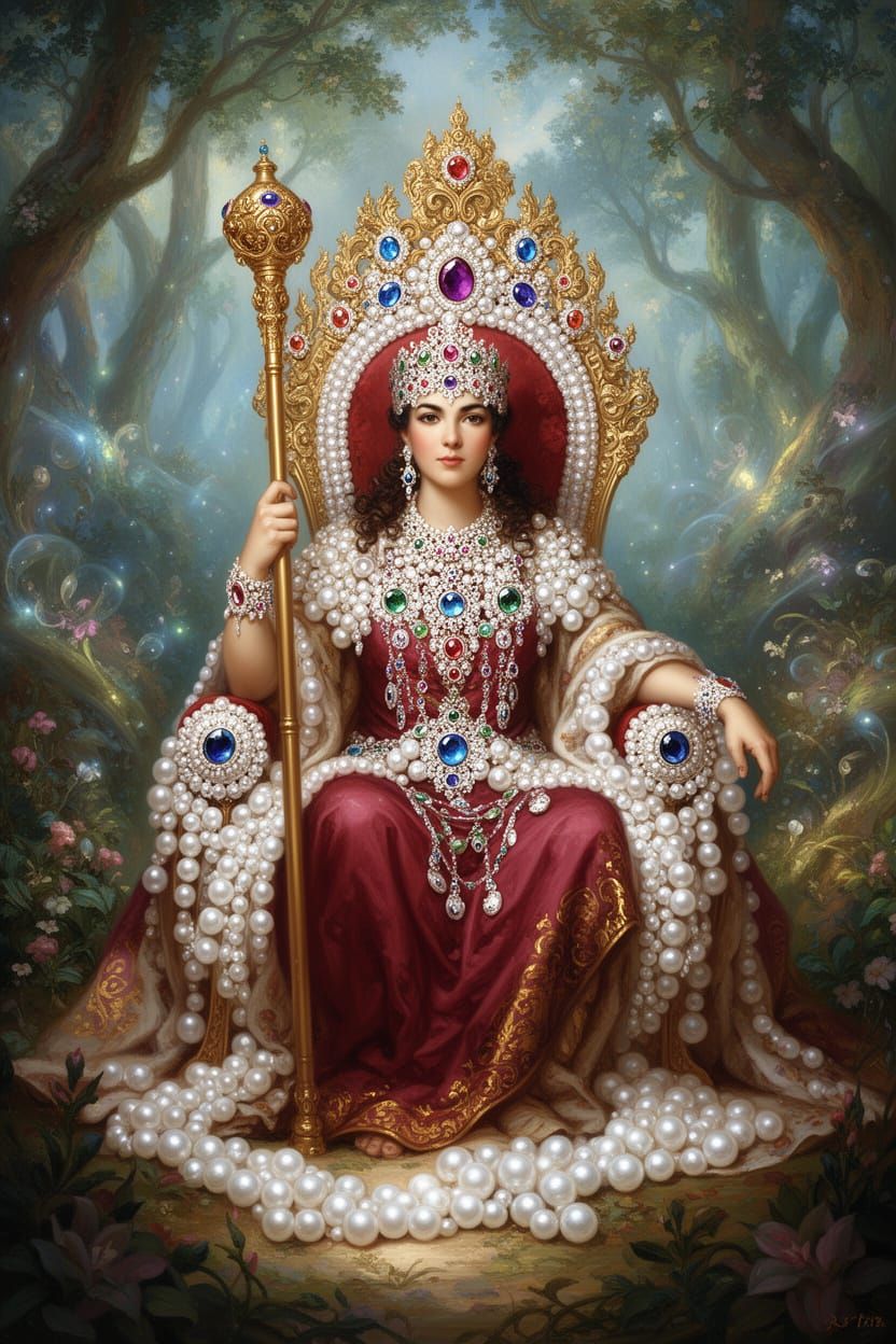 Regal Figure on Throne in Ethereal Forest