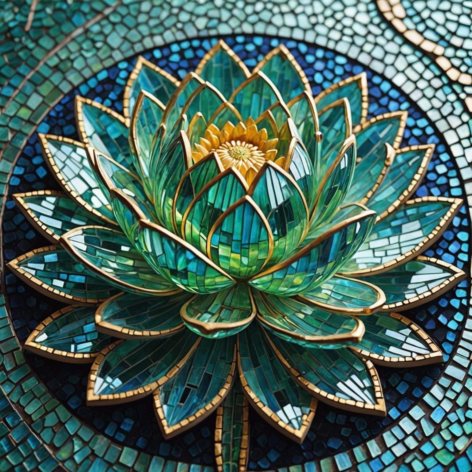 Close-Up Glass Mosaic of a Translucent Lotus Flower