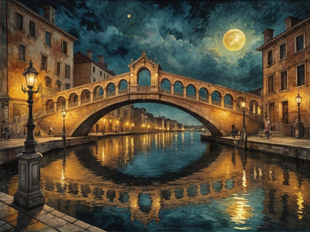 Dreamlike Venetian Bridge at Golden Hour