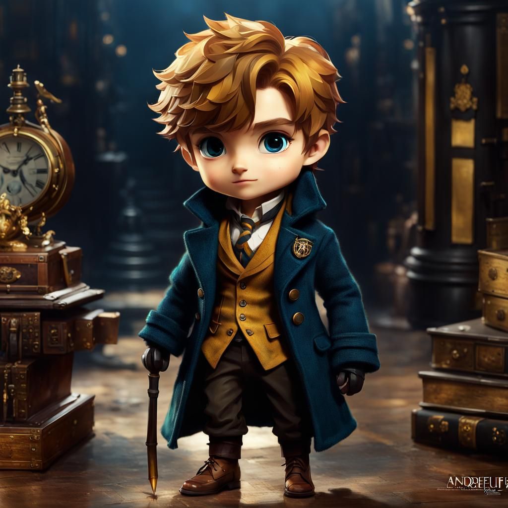 Chibi Newt Scamander with Doe Eyes and Filigree