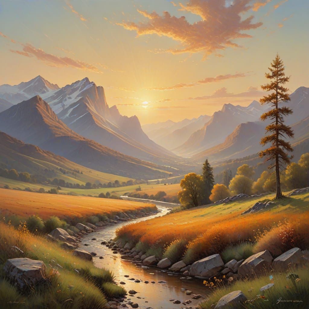 Golden Valley Panorama in Impressionist Style