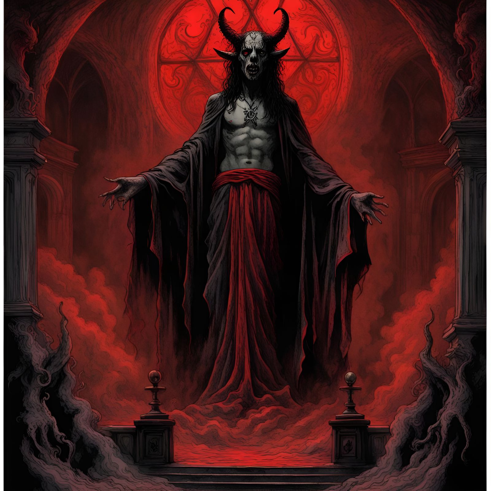 Demonic Purgatory Scene in Creepy Magazine Style