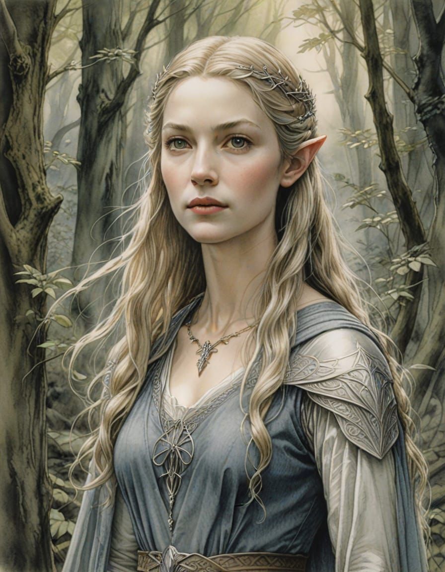 Ethereal Galadriel in Pencil and Watercolor