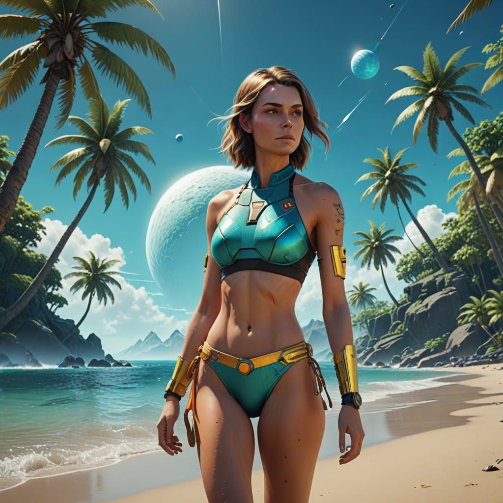 Vibrant Tropical Goddess in Turquoise Bikini