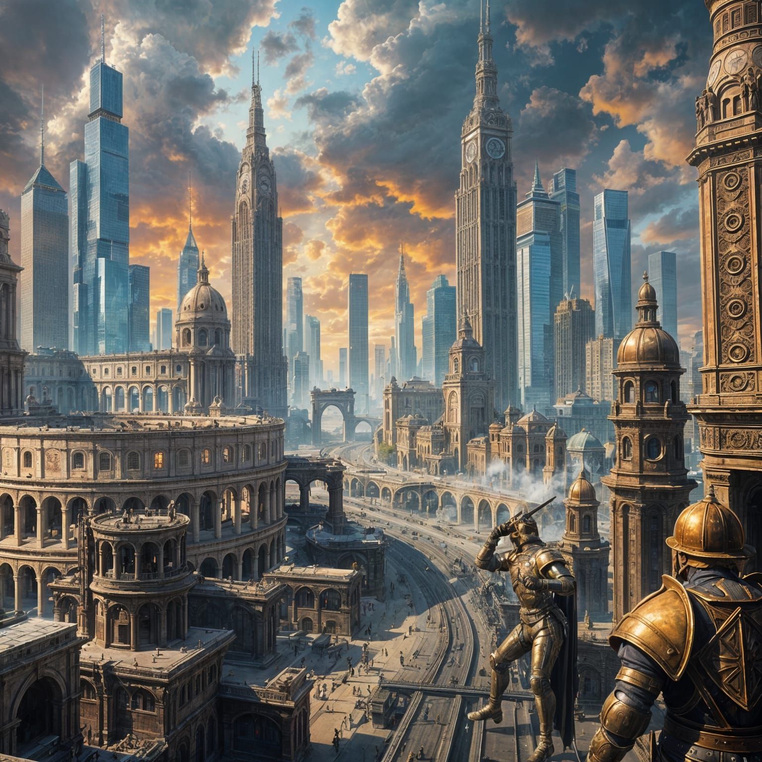Surreal Cityscape: Past, Present, and Future Collide