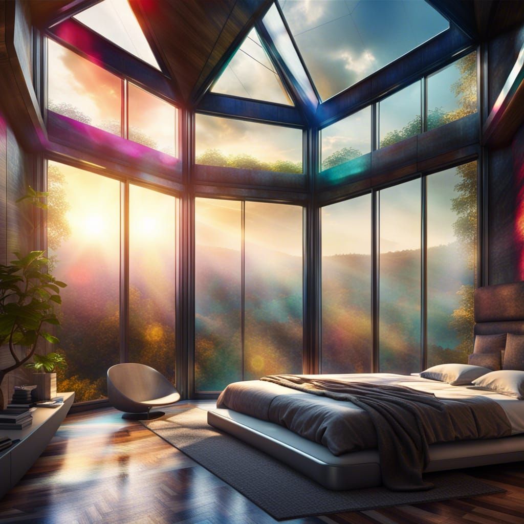 Symmetrical Modern Bedroom with Polychromatic Color Scheme