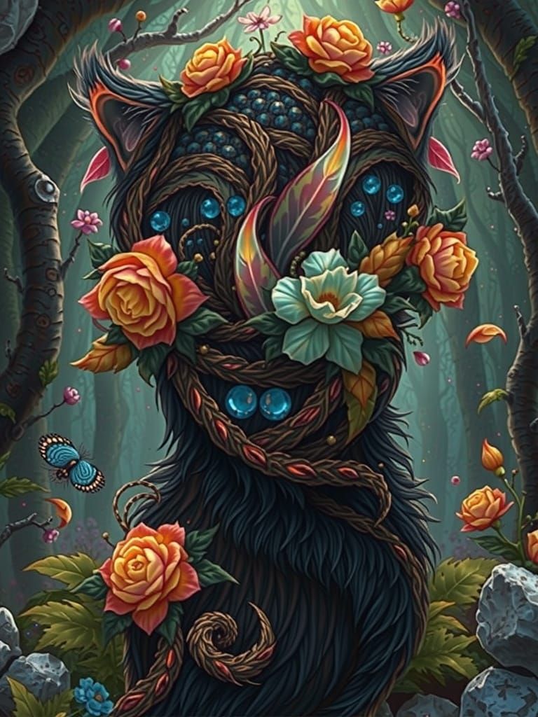 Enchanted Forest Cat in Vibrant, Hyper-Detailed Style