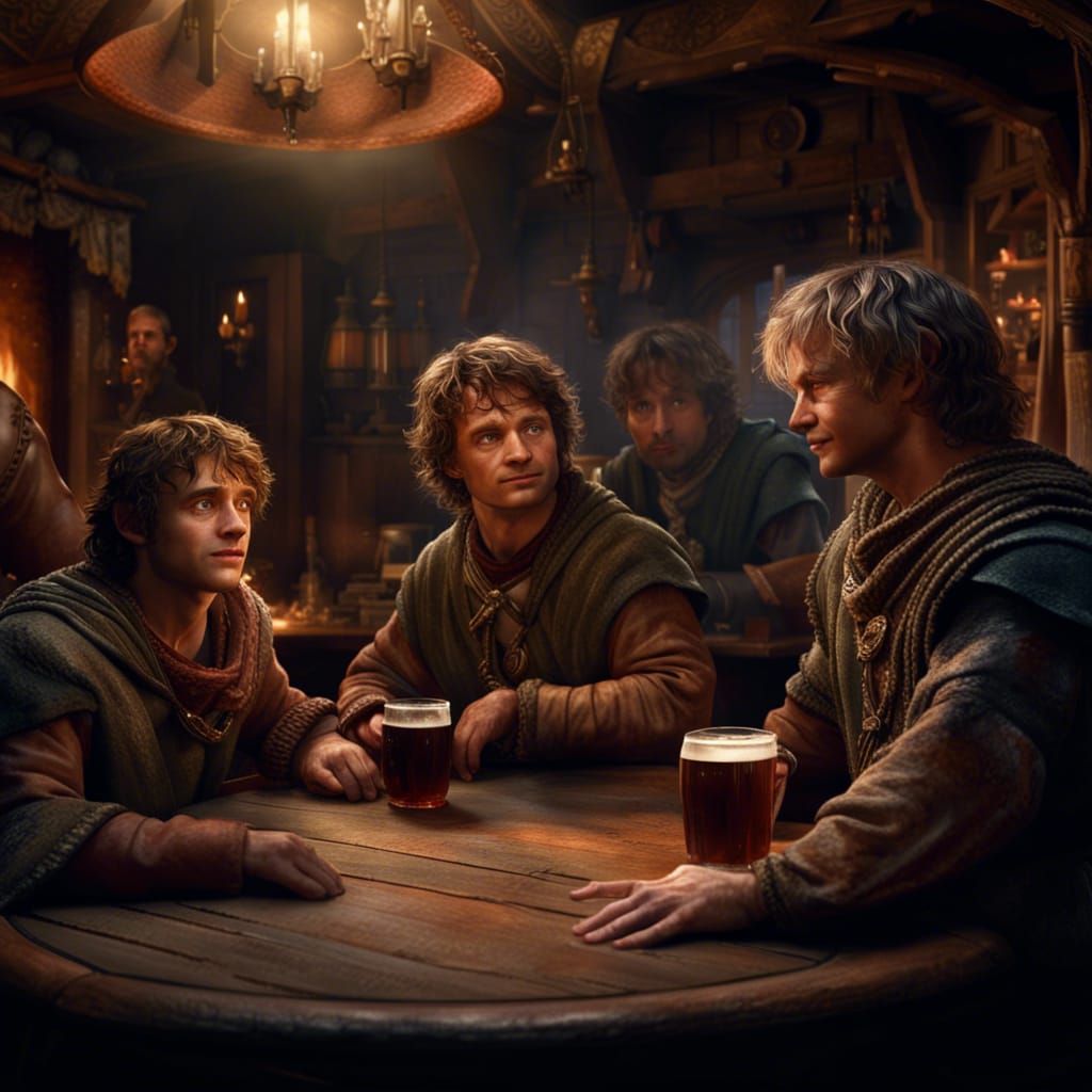 Hobbits at The Prancing Pony: A Digital Painting