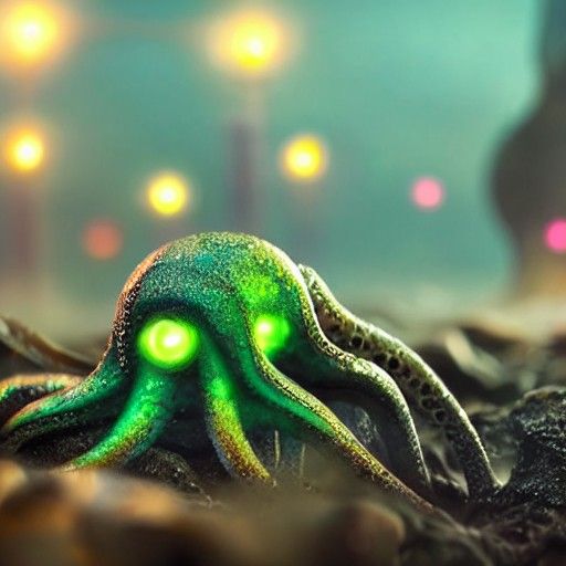 Octopus Cyborg on Alien Battlefield in Hyperrealistic Style