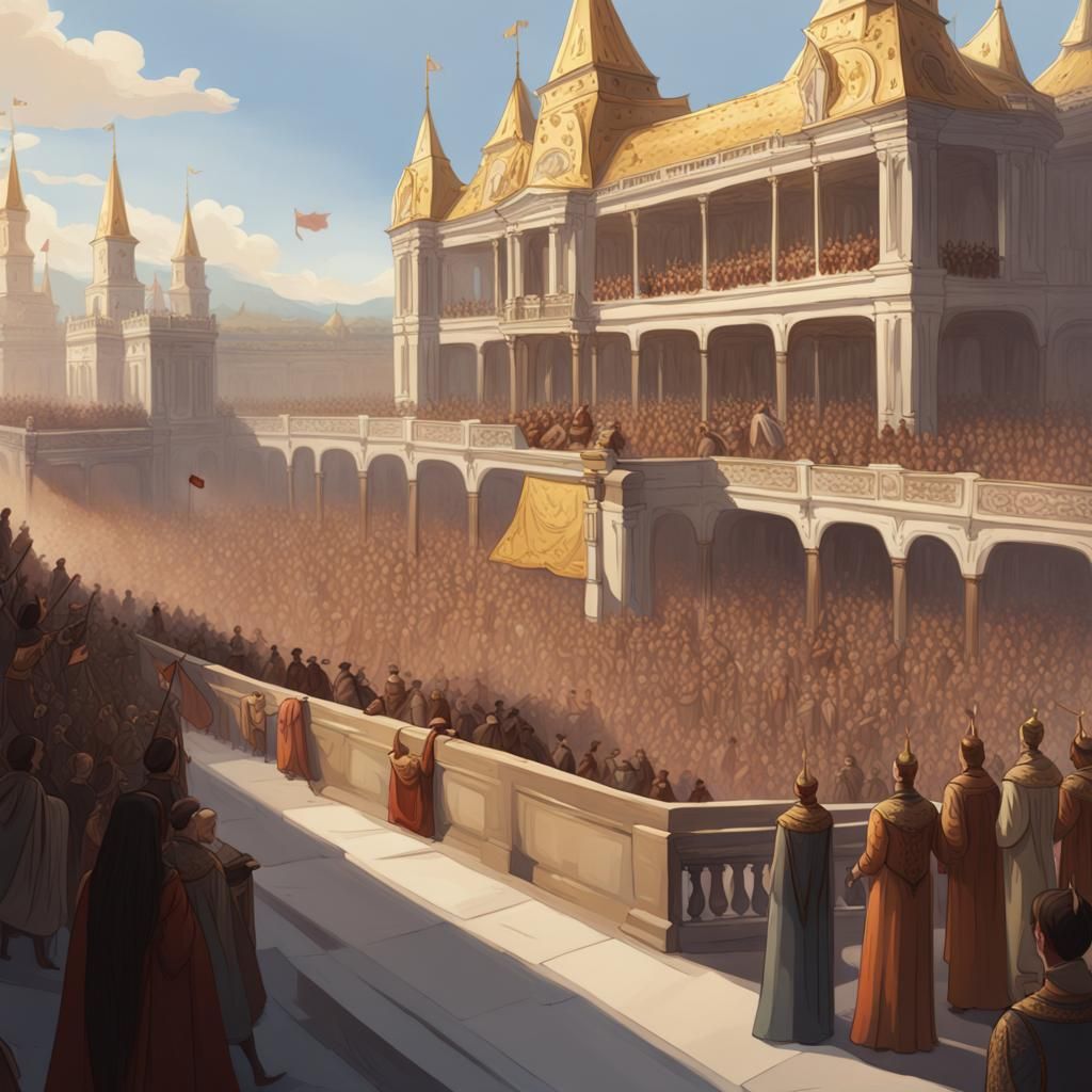 Empress Coronation Balcony Scene: Minimalist Concept Art