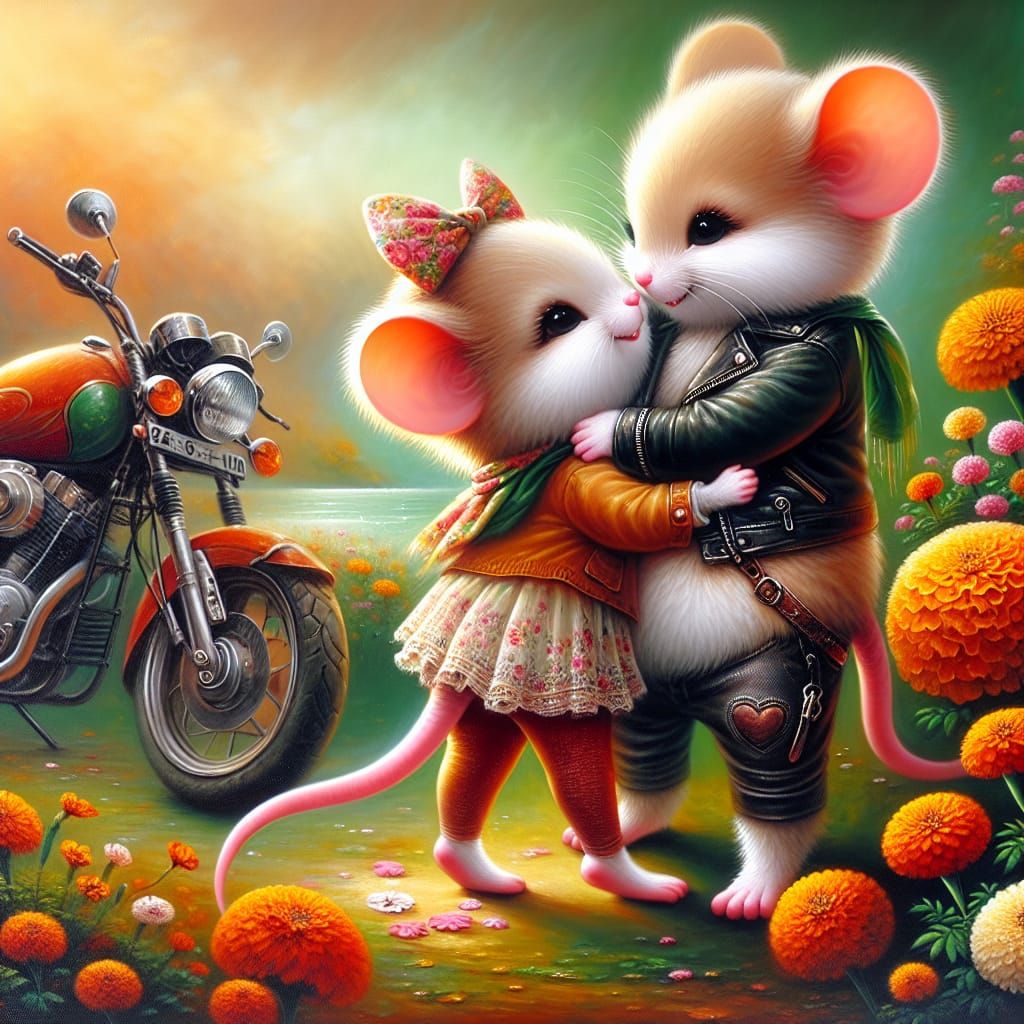 Mouse Love: An Epic Oil Painting in Orange and Green