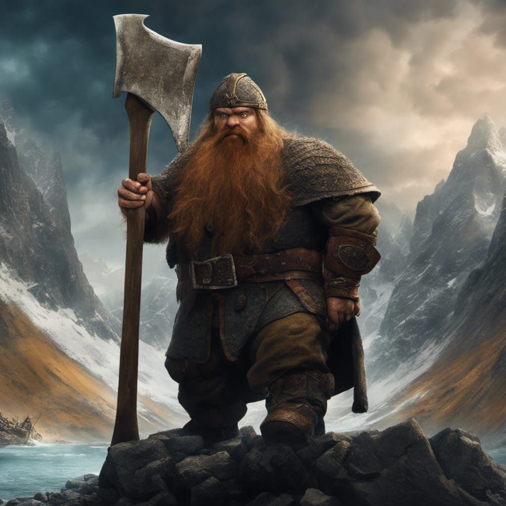 Epic Dwarf Warrior with Axe Digital Painting