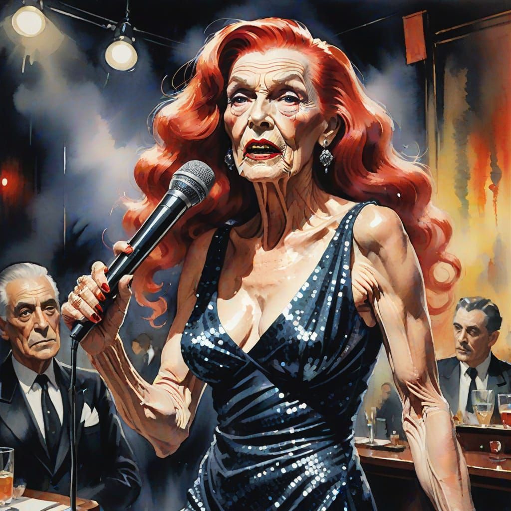 Film Noir Drag Queen in Gouache Style