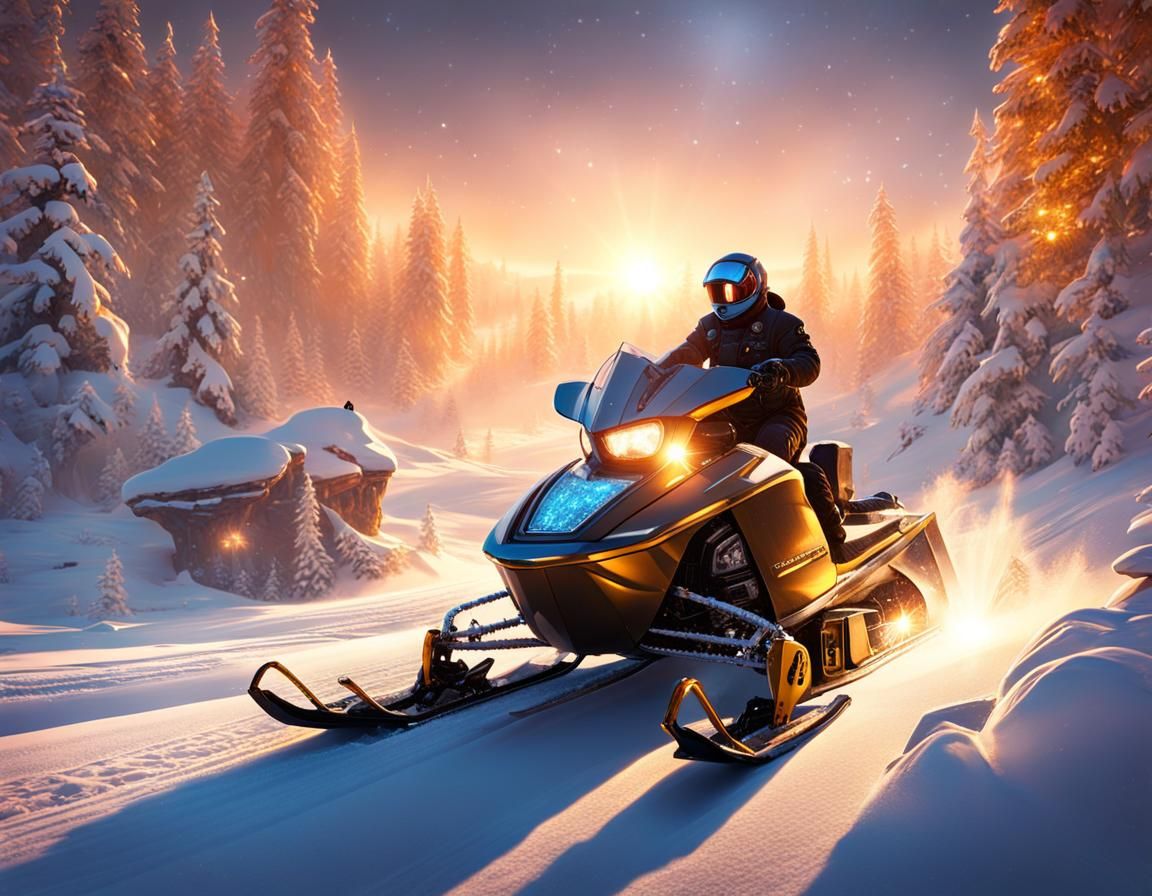 Steampunk Snowmobile Races Through Winter Landscape