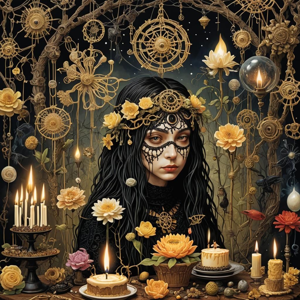 Surreal Birthday Cake Collage Portrait in Steampunk Style