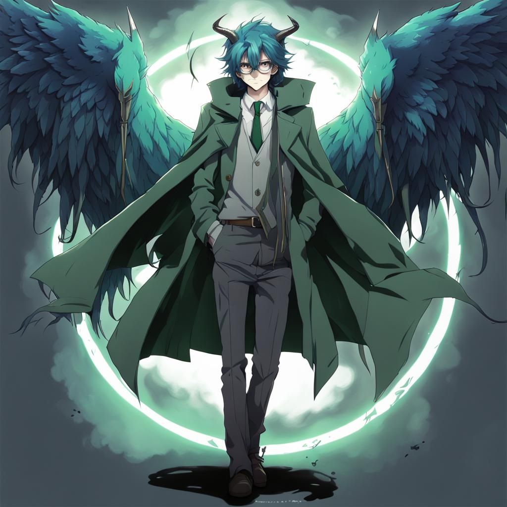 Anime Half-Angel, Half-Demon with Blue Hair