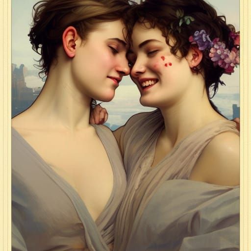 Romantic Portrait of Two Lovers in Art Nouveau Style
