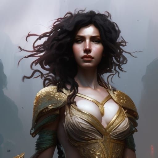 Powerful Greek Goddess in Art Nouveau Style