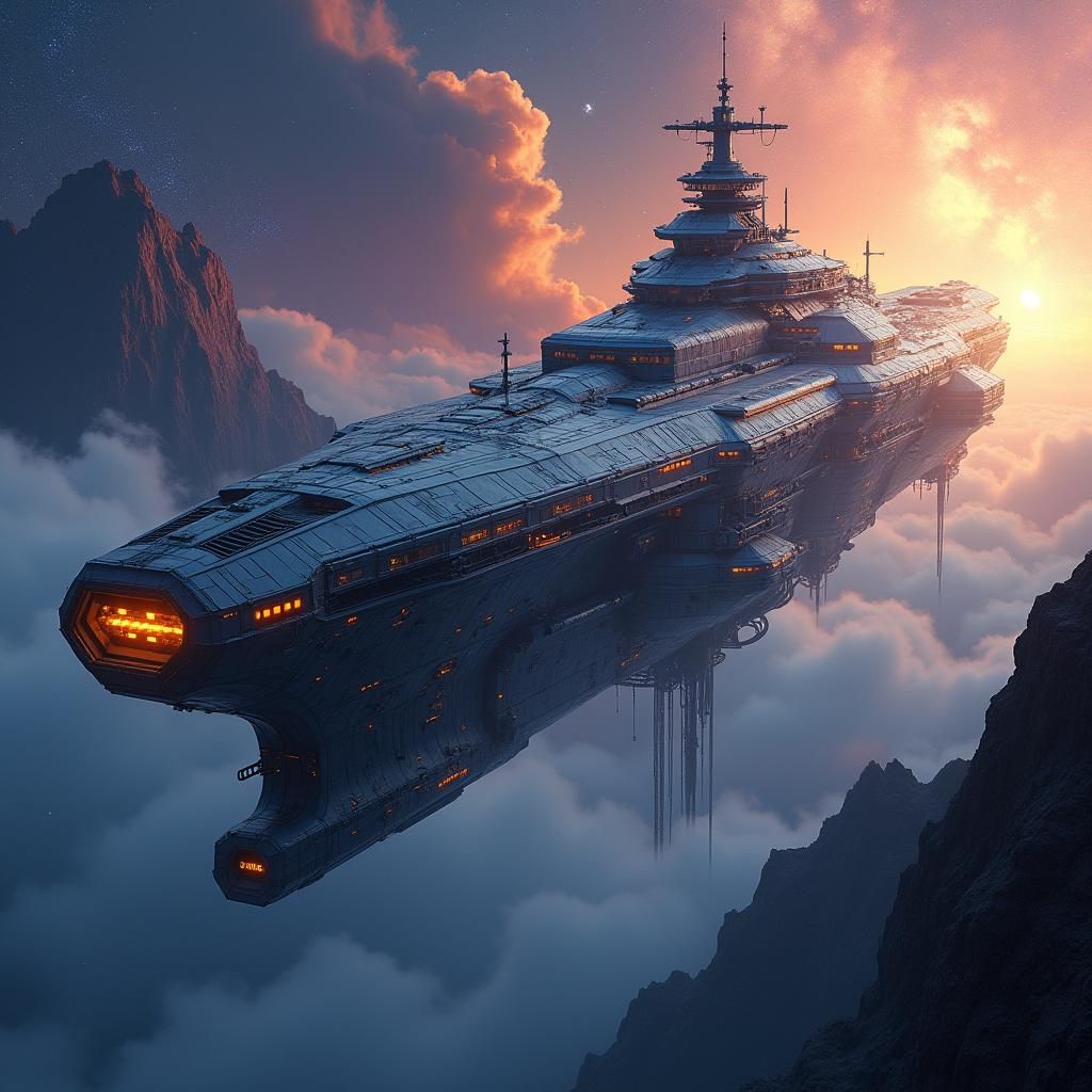 Futuristic Space Dock Ship in Ornate Digital Art
