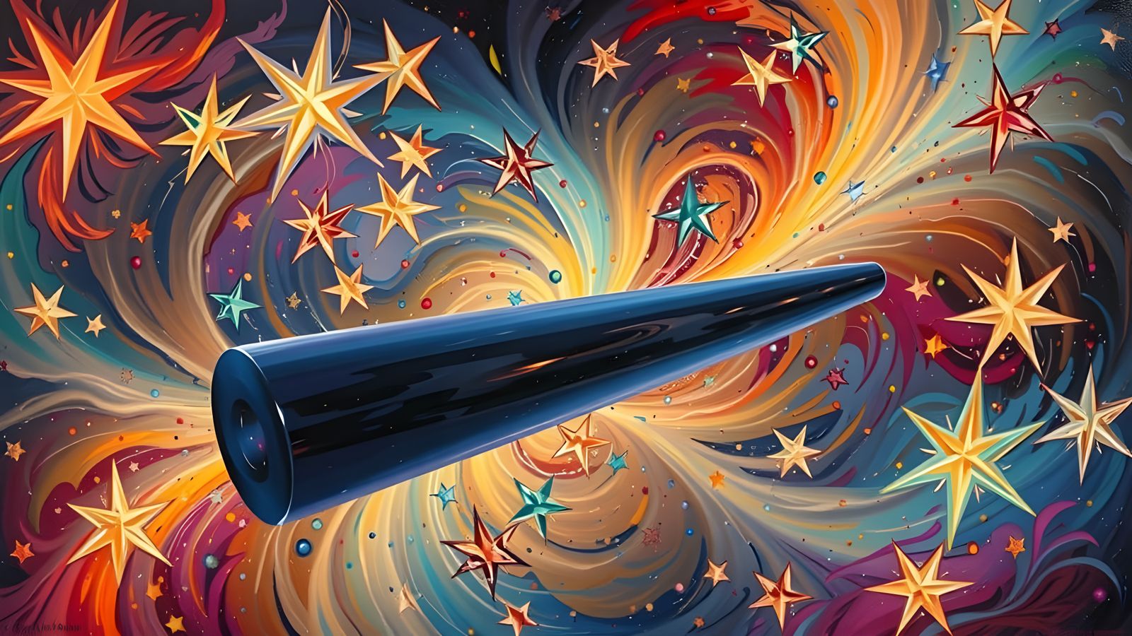 Reflective Cylinder in Abstract Expressionist Cosmic Vortex