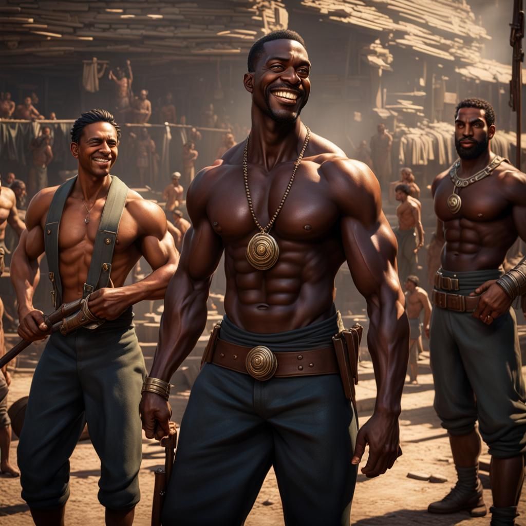 Shirtless 1940s Men: Dark Fantasy Concept Art