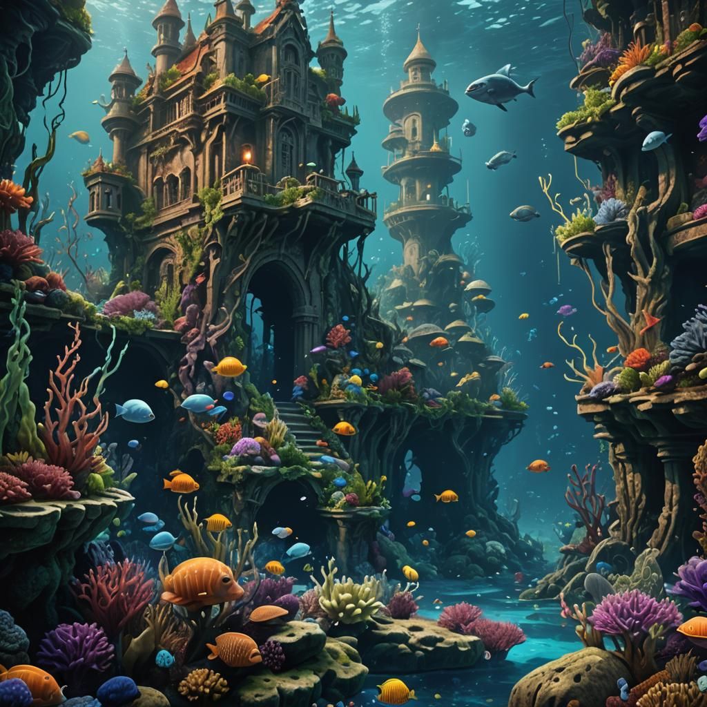 Detailed Underwater Life Matte Painting