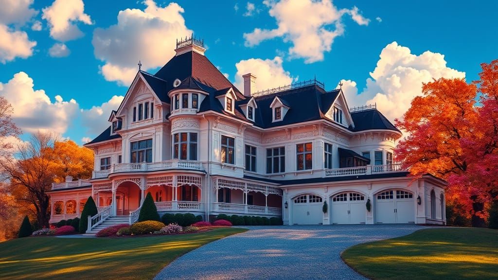 Ethereal Victorian Estate Amidst Vibrant Dreamscape