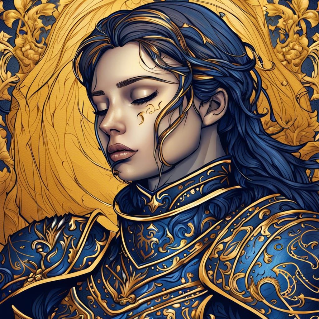 Crying Knight Lady in Winter Landscape, Digital Art