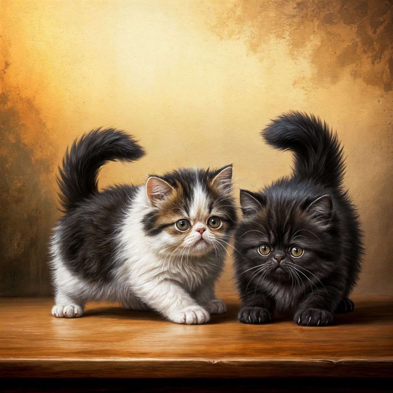 Persian Kittens Play Chase: Oil Painting