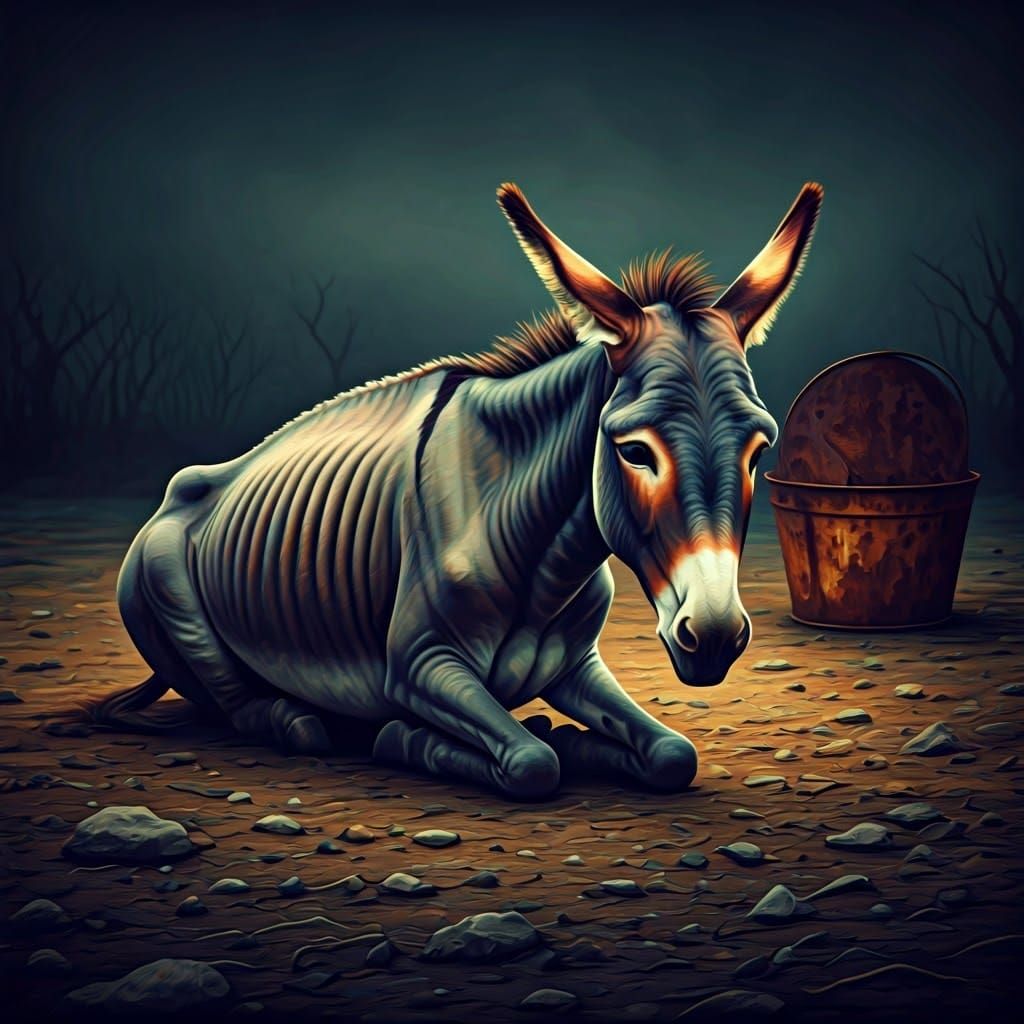 A Desolate Donkey in Despair, Hyper-Realistic Surrealist Art