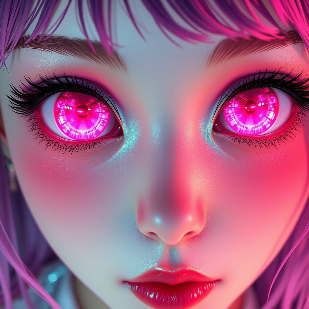 An extreme close up of an anime girl with deeply hypnotic pi...