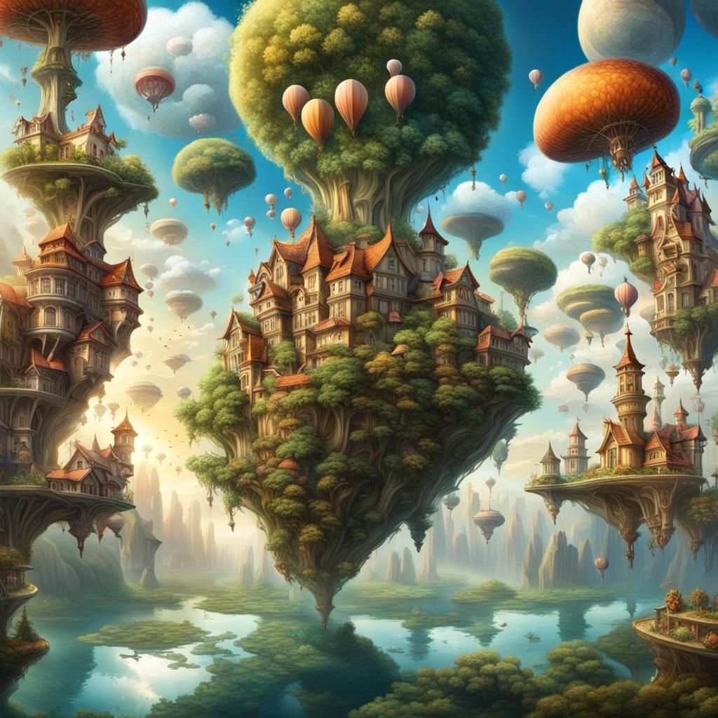 Surreal Sky Realm with Floating Islands