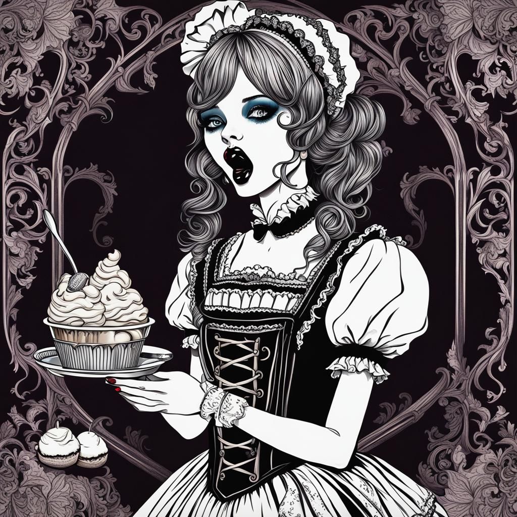 French Maid Licking Ice Cream: Gothic Art