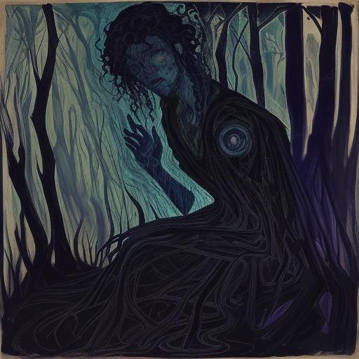 Eerie Hands in Moonlit Forest: Expressionist Illustration