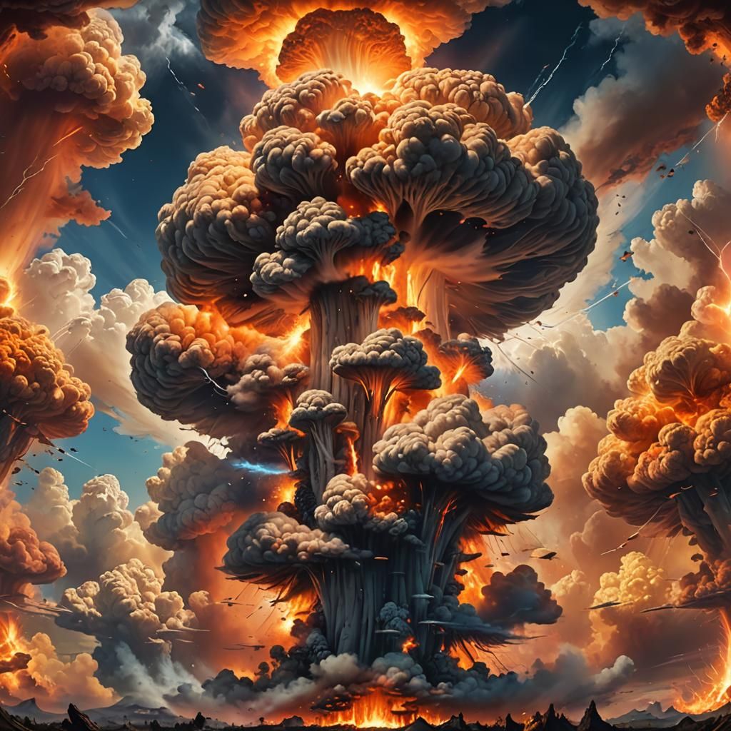Majestic Mushroom Cloud Eruption as Digital Art