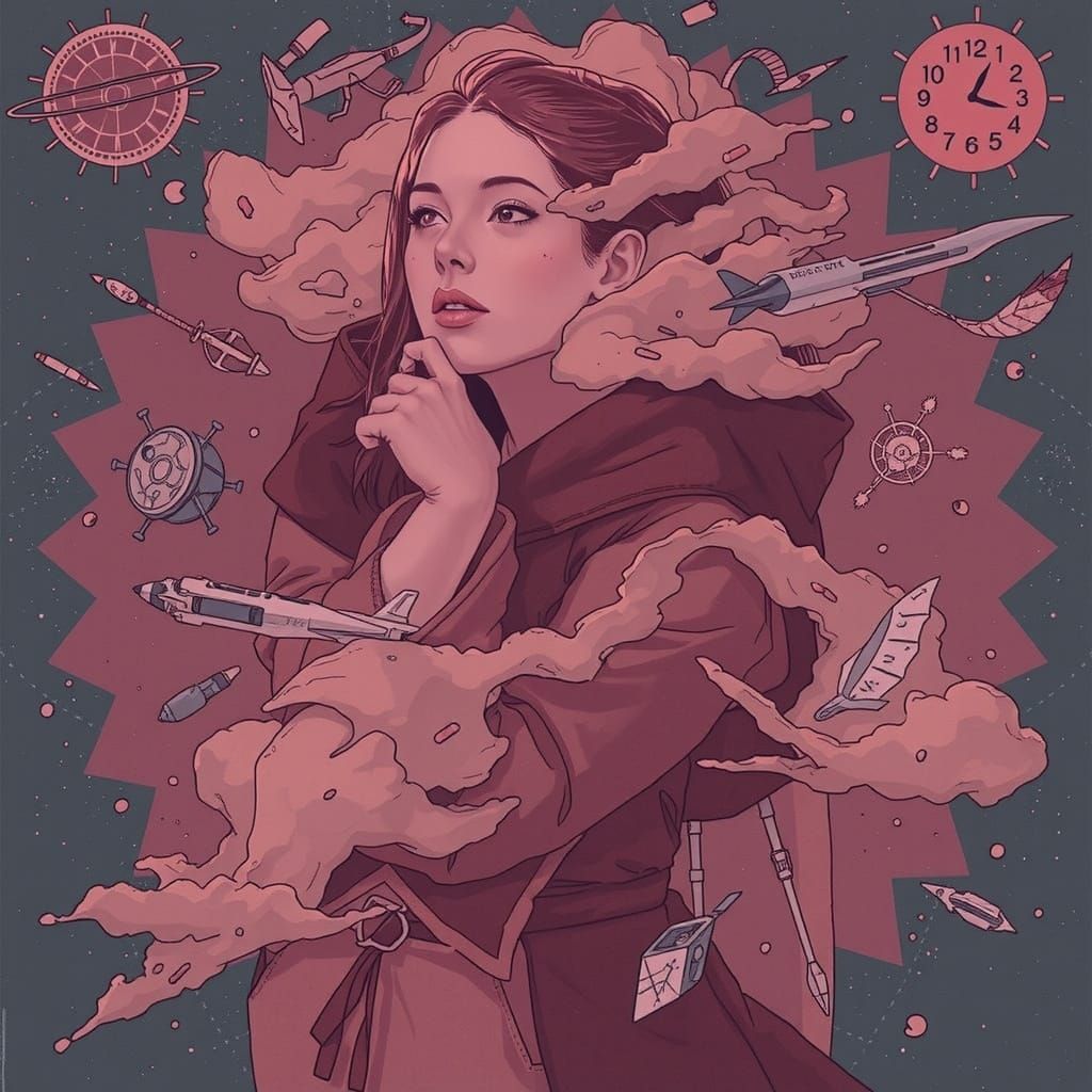 Woman Surrounded by Contradictory Concepts