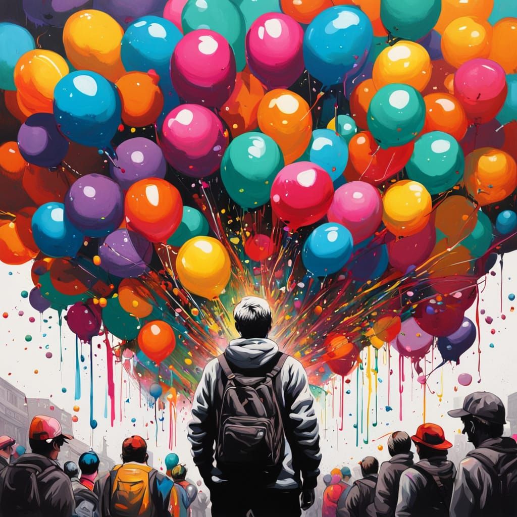 Vibrant Costume Parade with Giant Colorful Balloons