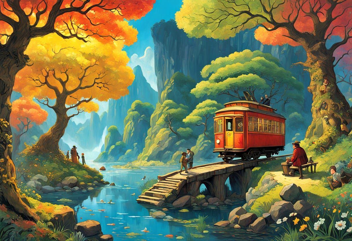 Whimsical Sci-Fi Landscape Illustration in Studio Ghibli Sty...
