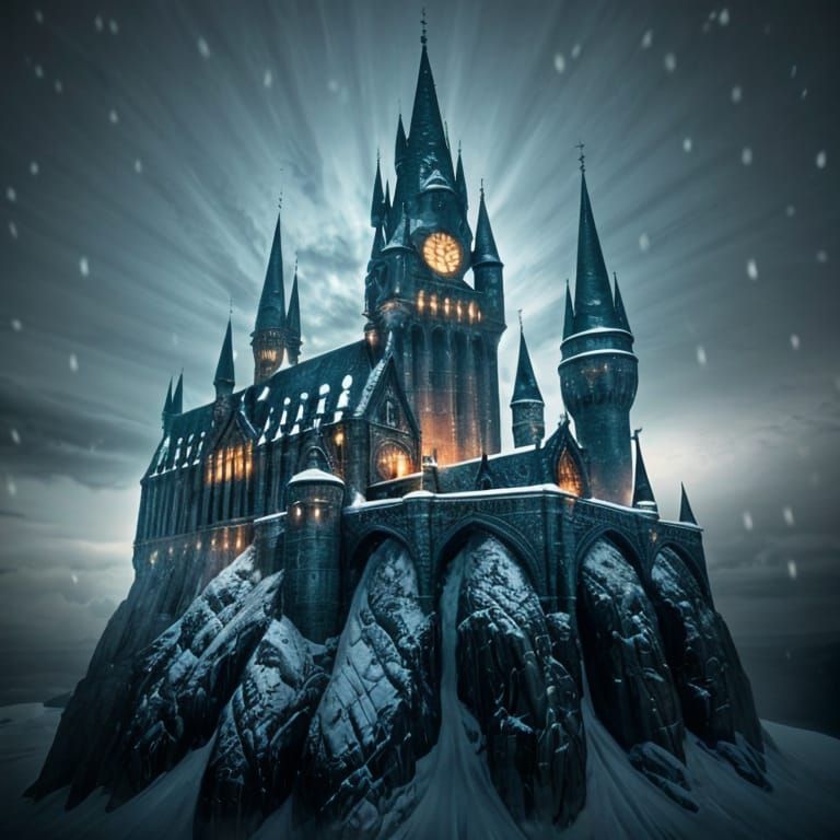 Magical Hogwarts Castle Winter Wonderland with Moody Lightin...