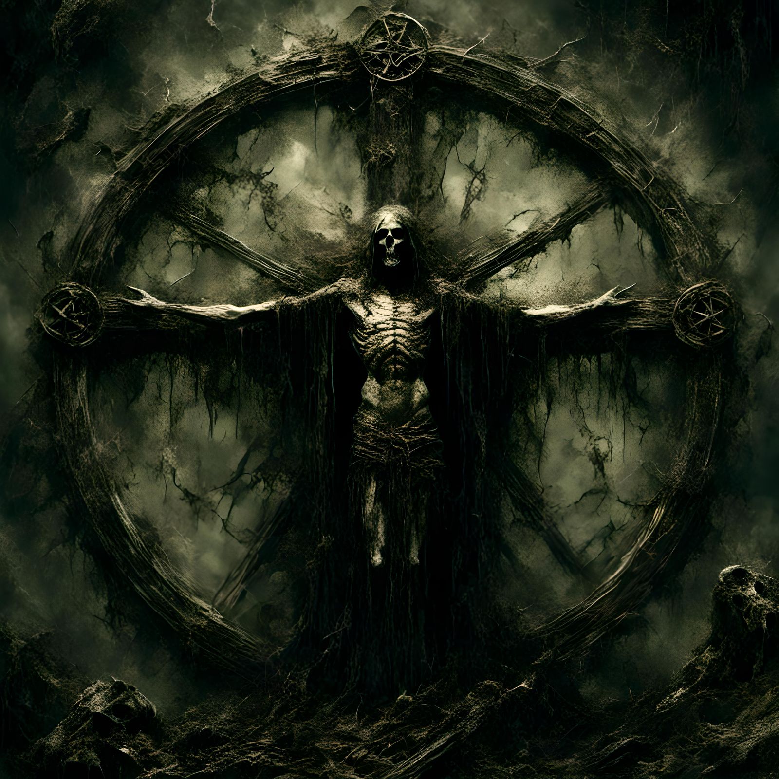 Black Metal Pentagram and Crucifix in Macabre Style