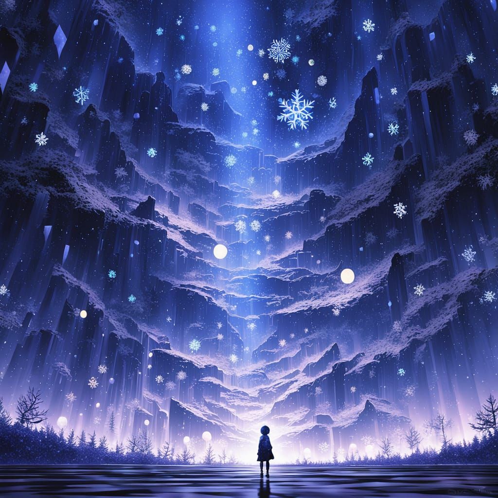 Serene Moonlit Snowscape in Anime Style