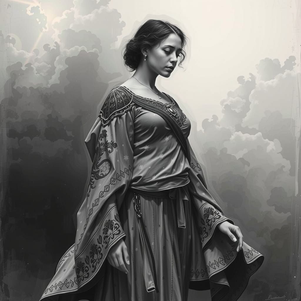 Ethereal Woman in Divine Light, Digital Art