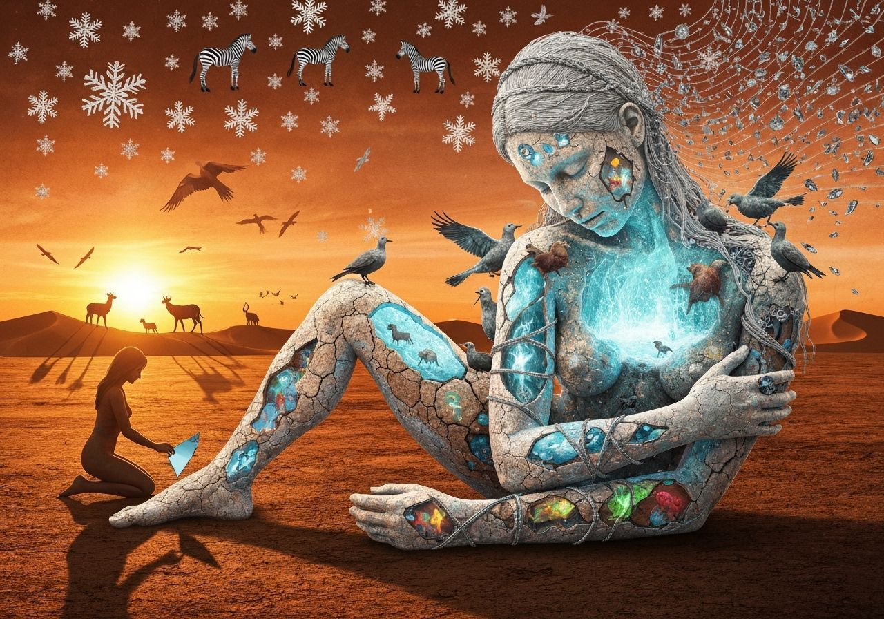 Mystical Shaman with Bioluminescent Frozen Oasis