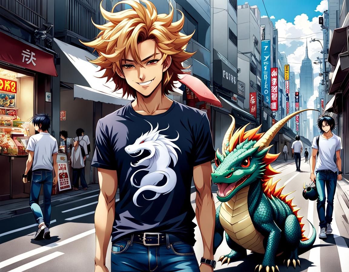 Bishonen with his dragon companion