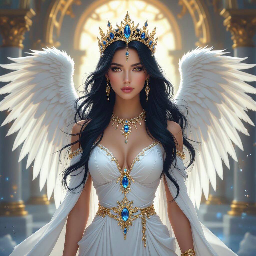 Celestial Goddess With Angel Wings in Ornate Temple