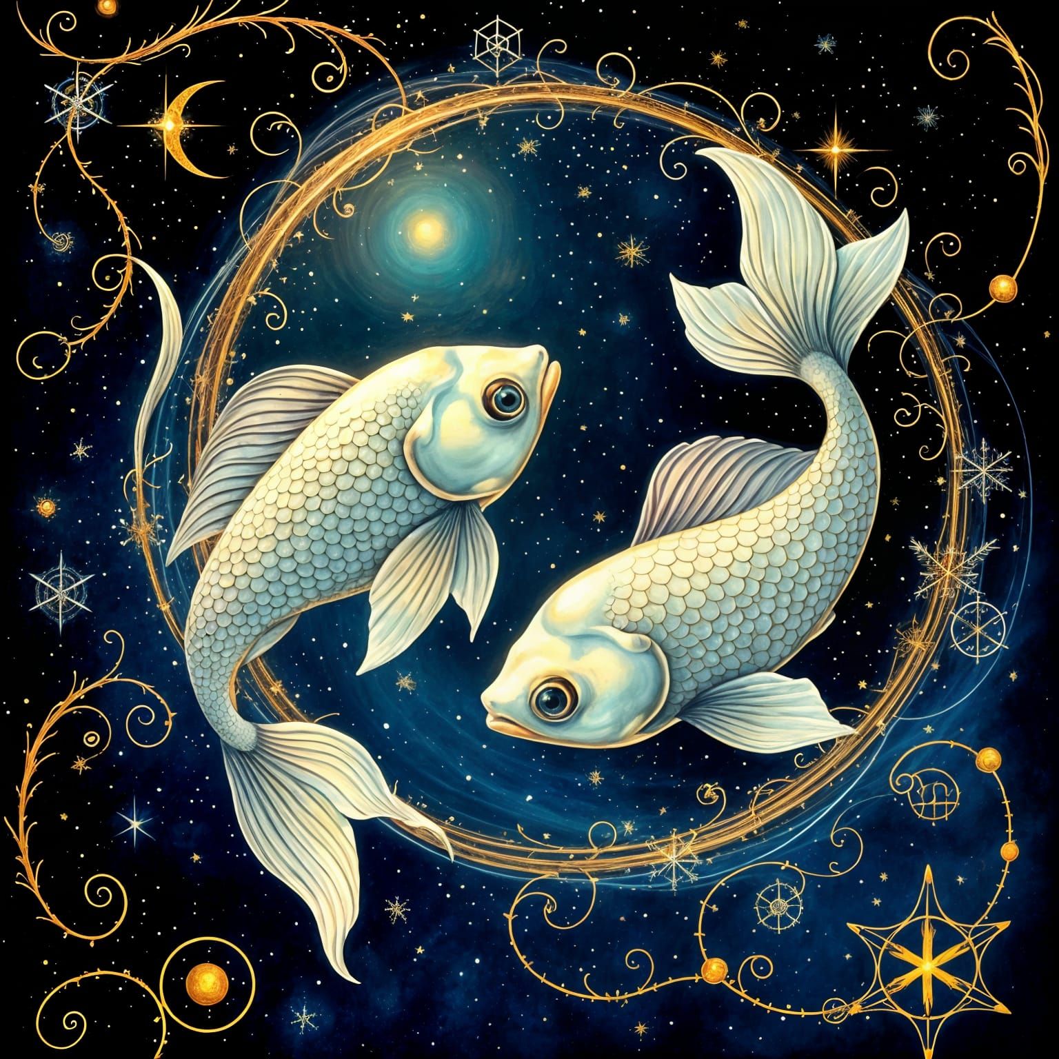 Dreamlike Pisces Scene in Art Nouveau Style
