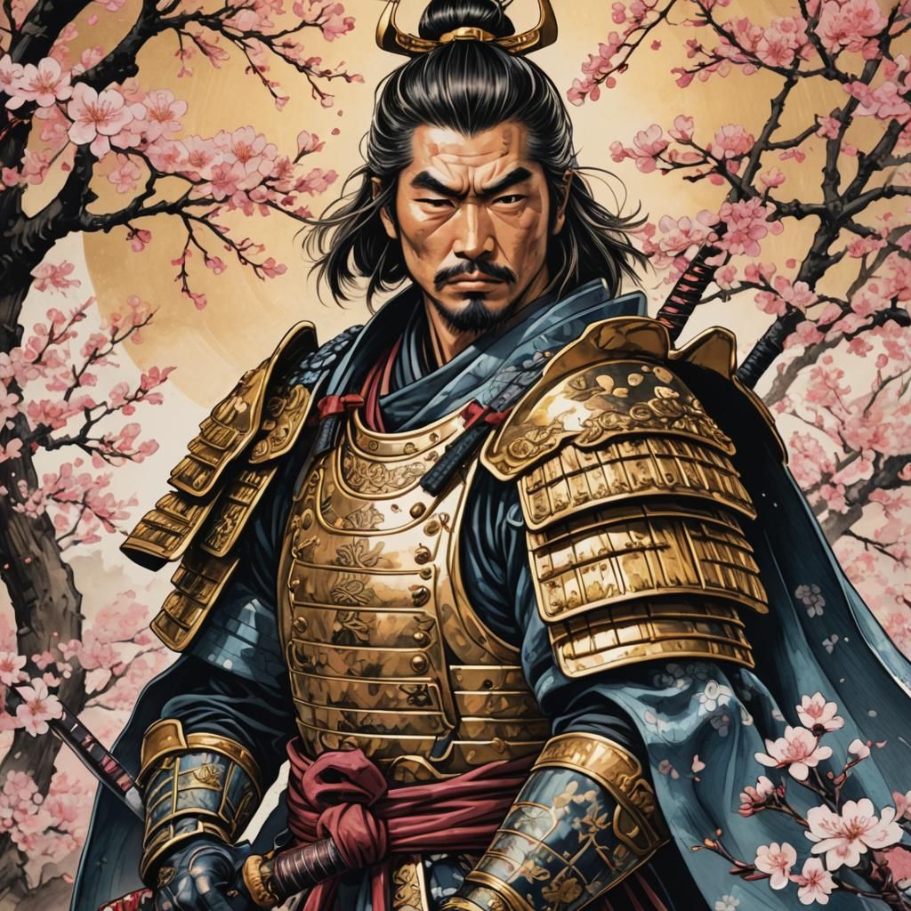 Samurai Portrait in Japanese Print Style