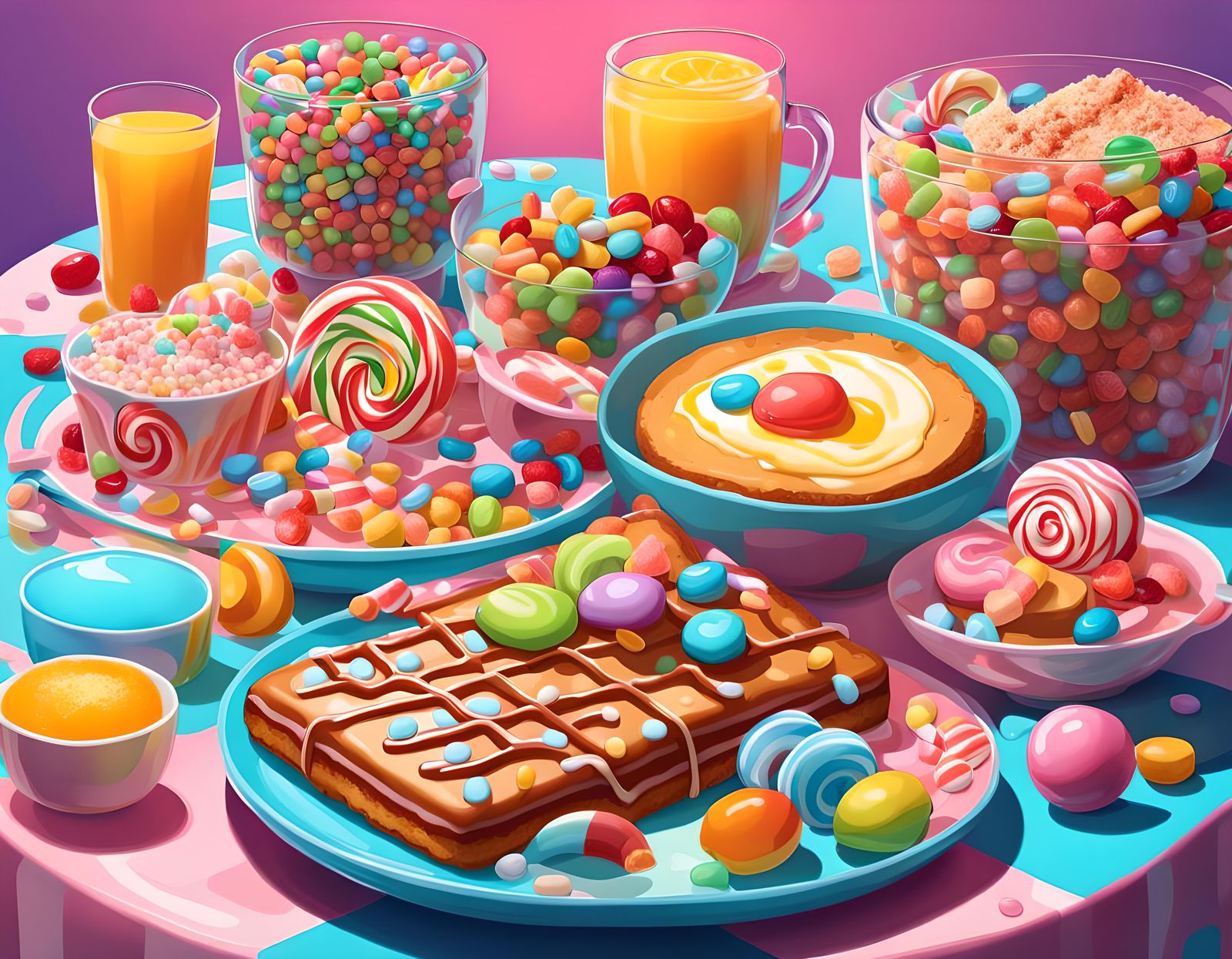 Candy Art Breakfast in Hyperrealistic Style