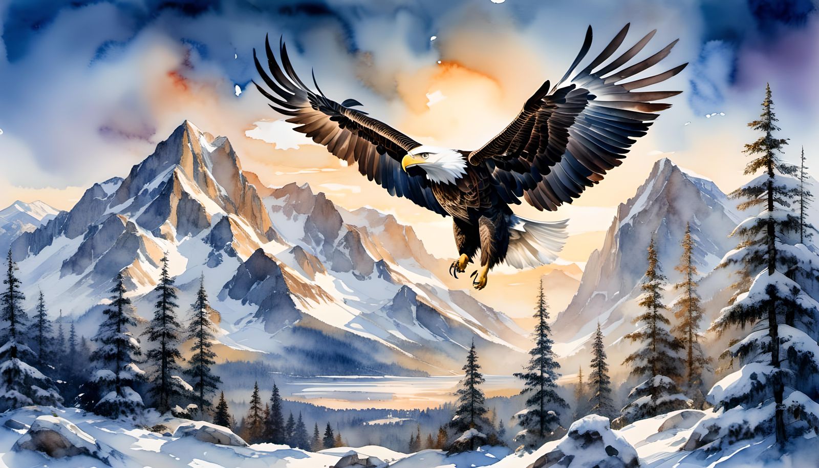 Majestic Bald Eagle Watercolor Illustration
